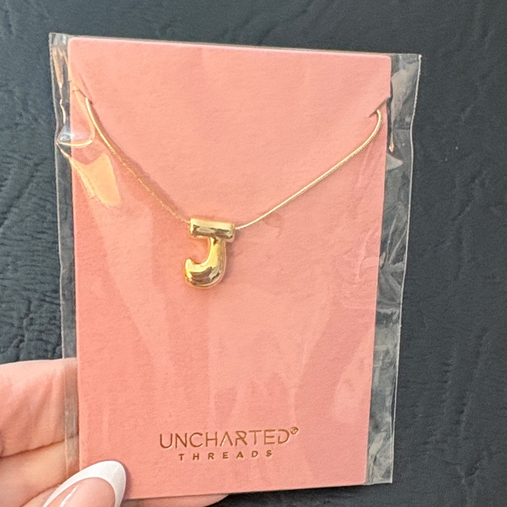 “J” Bubble Initial Pendant Necklace in Gold